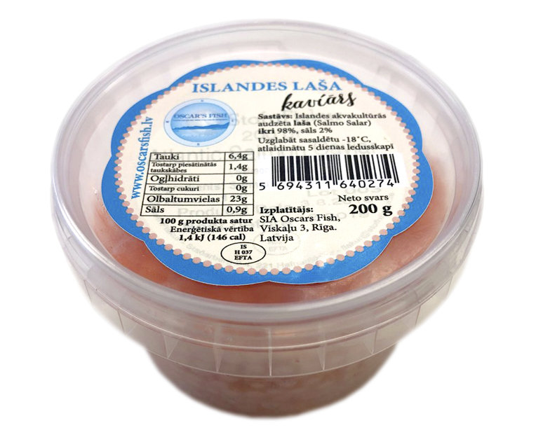 Islandes laša kaviārs, svaigi saldēts 200 g