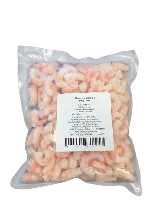 Islandes auksto ūdeņu garneles, svaigi saldētas 500 g MSC