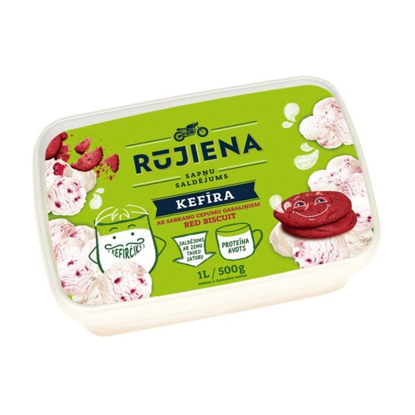 Rūjienas Kefīra saldējums ar sarkano cepumu gabaliņiem 1L/500g