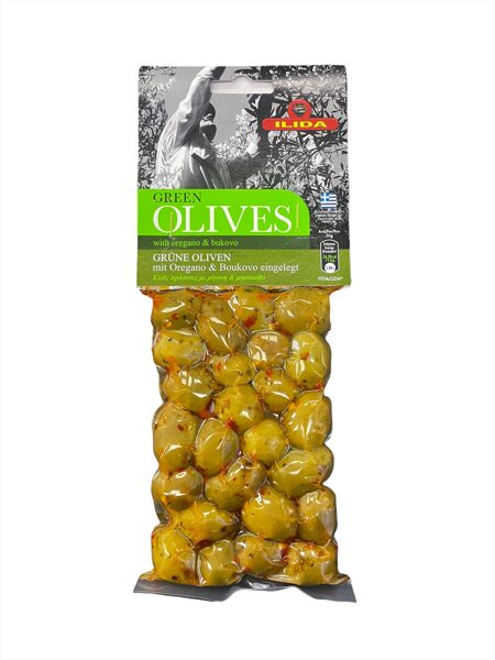 Olīvas zaļās ar oregano un bukovo pipariem, 150gr
